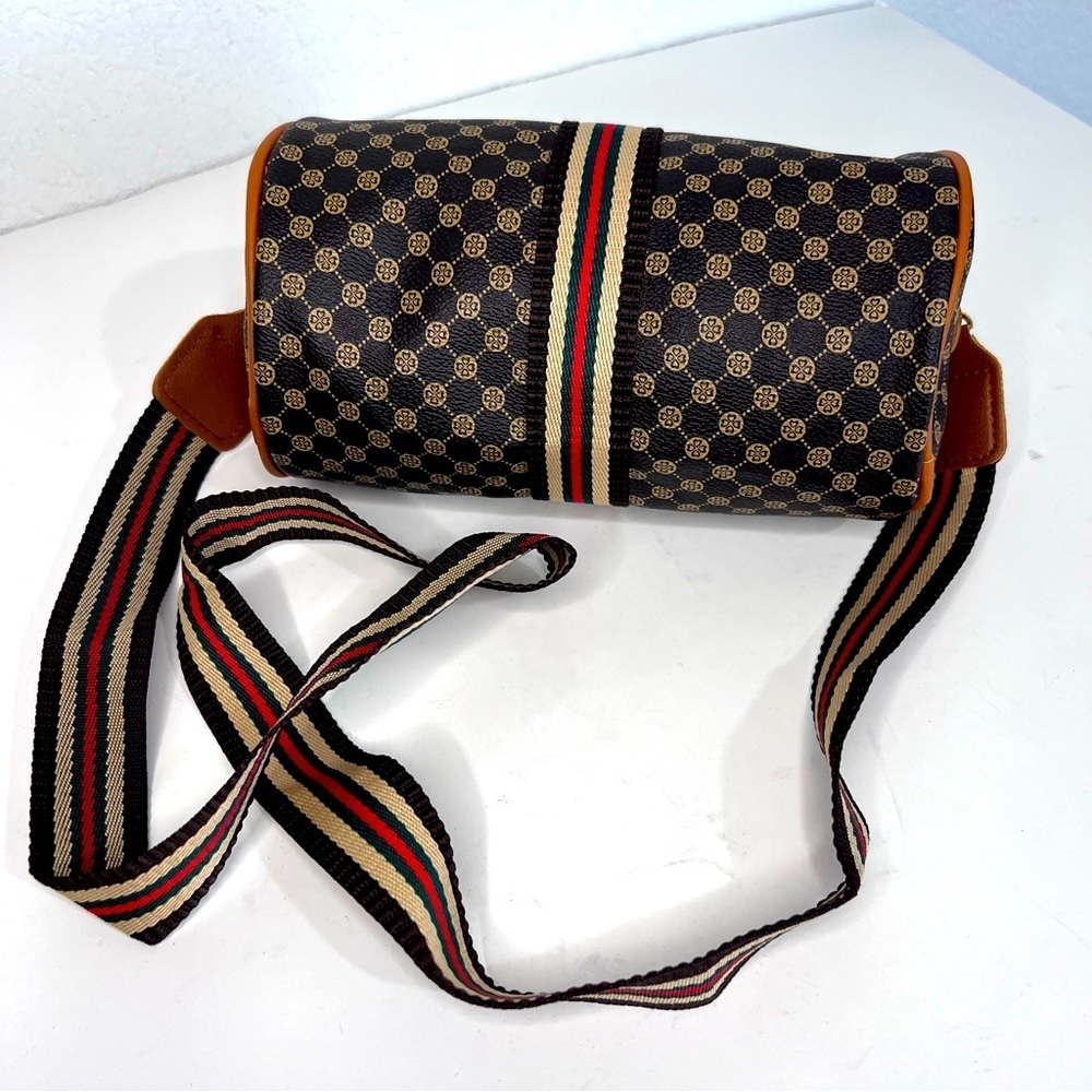 Bumble Bee Brown & Tan Vegan Leather Crossbody with Canvas Strap New - Picture 11 of 15